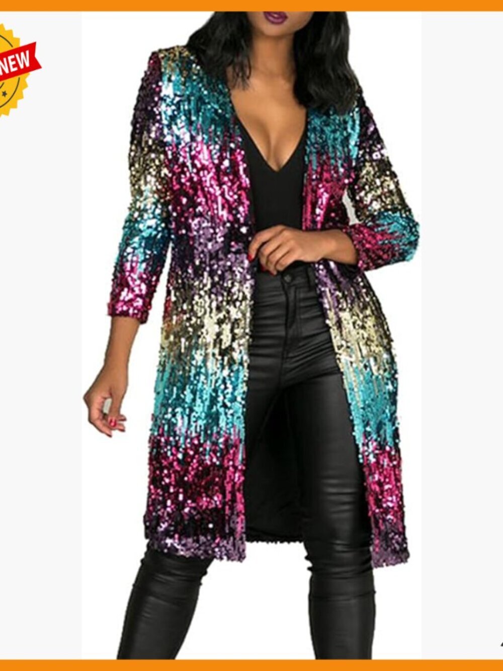 Long Sleeve Sequin Duster Cardigan Open Front Coat 4X